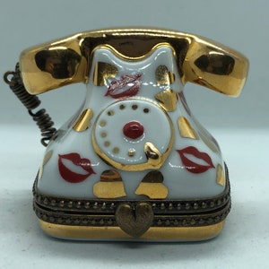 VTG Limoges Peint Main Rotary Phone Porcelain Box - French Homes Collection - Hand Painted - from France