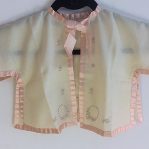 Very Cute Antique or Vintage Hand-Embroidered Baby Kimono - Linen & Satin