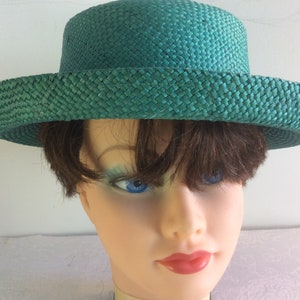 Gorgeous and Simple Green Wedding Church Derby Basket Weave Porkpie Hat with Upturned Brim