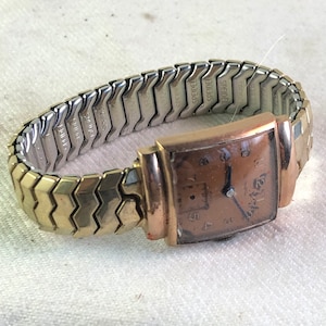 Munwill Antique Mens Wrist Watch 10K Gold Upper Sterling Back Swiss 17 Jewels