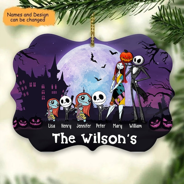 Personalized Jack And Sally Family Ornament, Cutom Acrylic Wood Ornament, Christmas Home Decor Tree Hanging Ornaments