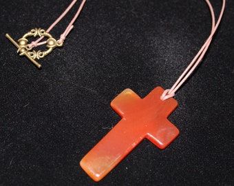 Peachblow Stripes Onyx Agate Cross Focal