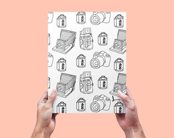 Photography Pattern Coloring Page DIGITAL Print, Adult Coloring Page, Patterns, Digital Art, Instant Download