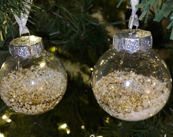 Adornos con brillantina, adornos personalizados, adornos navideños, adornos personalizados, juegos de adornos, juego de 2 adornos