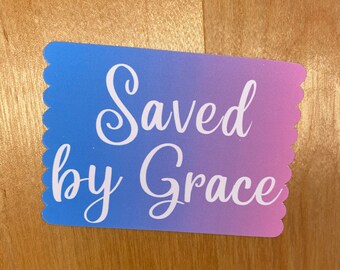 Pegatina "Salvado por la gracia": pegatina cuadrada laminada con efecto tie-dye