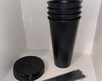 Vasos de café helado en blanco de 24 oz con tapa y pajita - Juego de 4