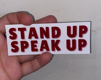 Pongársese en voz vozjosa Pegatina, Pongársese de pie, Hablar, hablar, pegatina, pegatina roja, pegatinas cuadradas