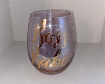 BOSS BABE Stemless Wine Glass: Pink & Purple