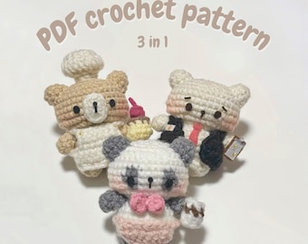 Patrón de crochet PDF 3 en 1 de osito bebé para punto bajo