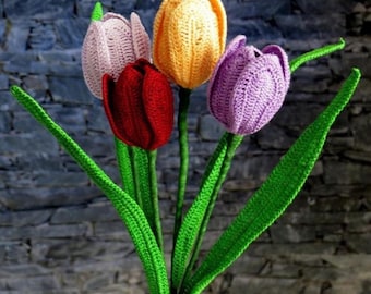 Crochet tulip pattern long stem tulips home Decor bridal bouquets, wedding bouquet, Floral home Decor, Valentine Crochet Pattern, Pdf print