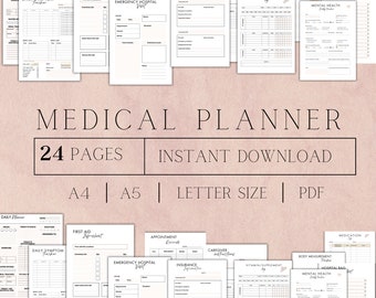 Medical Planner Printable | Health Care Planner Binder | Wellness Journal | Medication Tracker PDF | Emergency Tracker | Self-care A5, A4