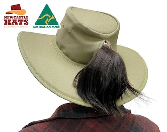 Australian Made Wide Brim Nullarbor Ponytail Hat by Newcastle Hats