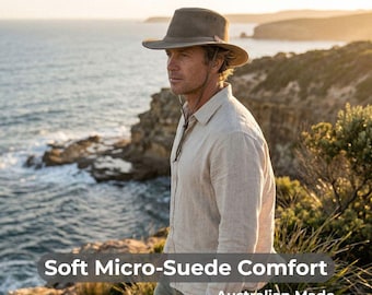 Australian Made Argyle Micro Suede Wide Brim Hat | UPF50+ Soft Waterproof Sun Hat | Lightweight Outdoor Hat