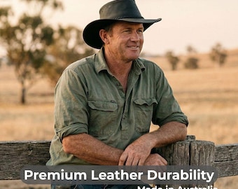 Australian Made Leather Cowboy Hat - Paterson | UPF50+ Wide Brim Outback Hat | Premium Leather Hat