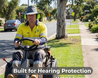 Australian Made Earmuff Breeze Wide Brim Hat | UPF50+ Mesh Vent Work Hat | PPE Compatible Sun Hat