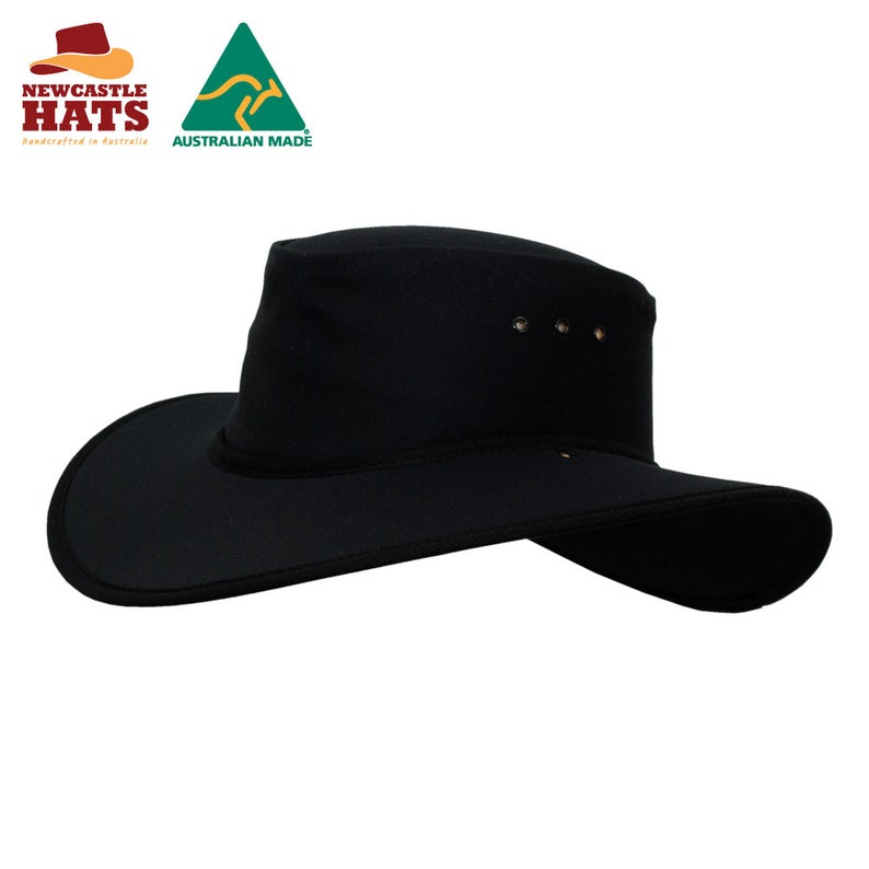 Australian Made Nullarbor Wide Brim Hat | UPF50+ Cotton Sun Hat | Durable Packable Outdoor Hat Black