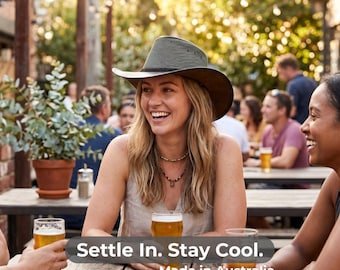 Australian Made Leather Wide Brim Hat - Murray Breeze | Mesh Vent Sun Hat | Premium Outback Style