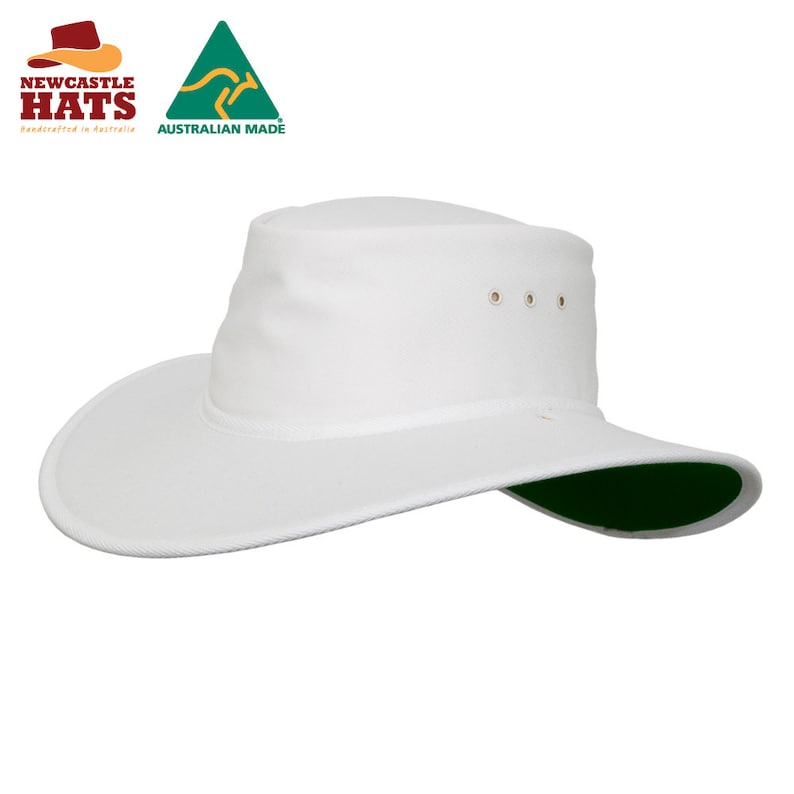 Australian Made Nullarbor Wide Brim Hat | UPF50+ Cotton Sun Hat | Durable Packable Outdoor Hat White/Green