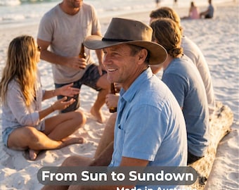 Australian Made Leather Wide Brim Hat - Murray | UPF50+ Waxed Leather Sun Hat | Durable Outdoor Hat