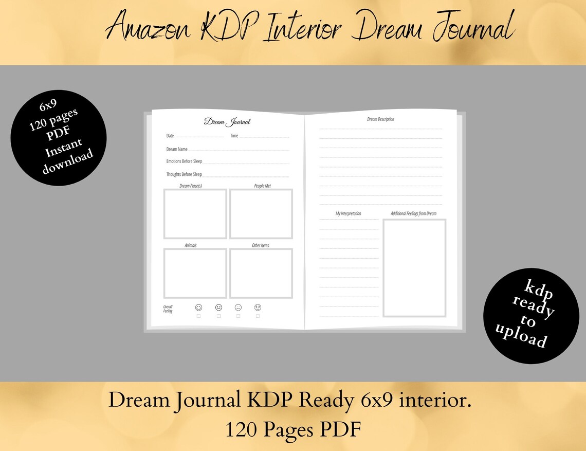 Amazon KDP Interior Dream Journal 6x9 Inches with Bleed 120 Etsy