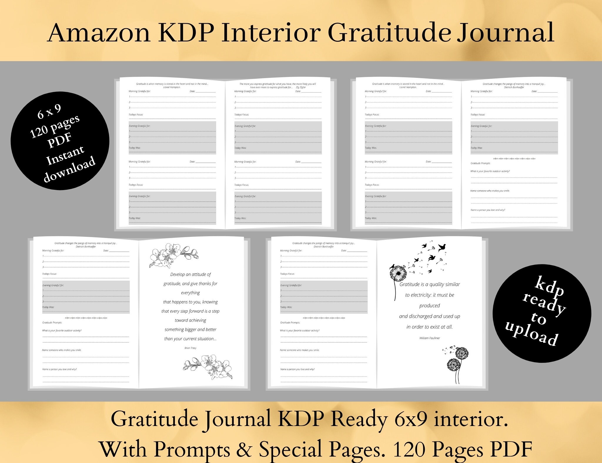 Amazon KDP Interior Gratitude Journal 6x9 Inches with Bleed Etsy