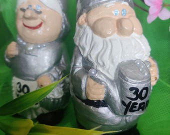 30th wedding anniversary garden gnomes, Pearl Wedding Anniversary Garden Gnome ,handmade and Personalised , Quirky Gift