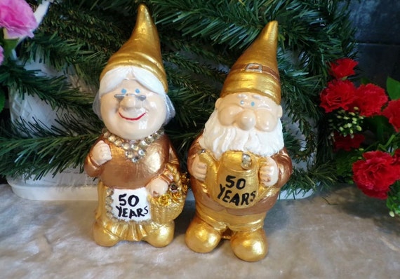 50th Wedding Anniversary Golden Wedding Anniversary Handmade personalised Garden Gnomes Quirky Gift