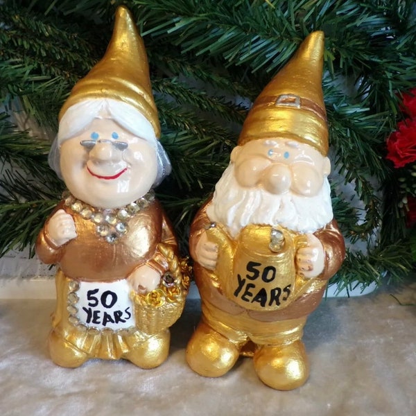 50th Wedding Anniversary,Golden Wedding Anniversary, Handmade , personalised Garden Gnomes,Quirky Gift