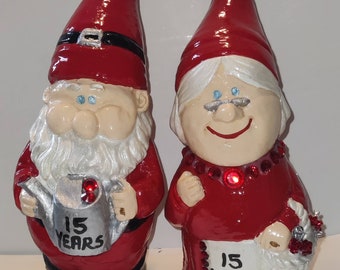 15th Wedding Anniversary Handmade Garden  Gnome, Personalised ,Quirky Gift