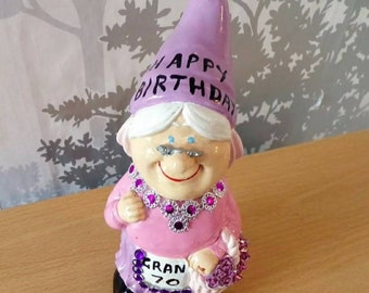 Handmade ,unique, Personalised Birthday Garden Gnome Any Age.