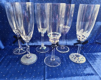 6 Hand crafted champagne glasses