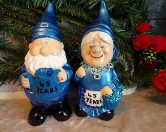 45th Wedding Anniversary Garden Gnomes ~Sapphire, Handmade , personalised , Quirky Gift