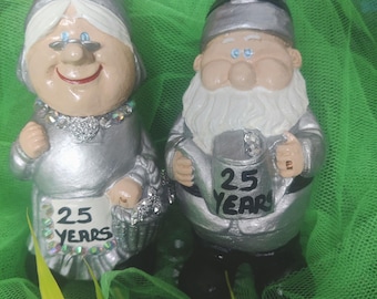 25th wedding anniversary Handmade garden gnome , Personalised , Quirky Gift