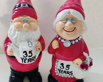 35th Wedding Anniversary garden  Gnomes, Handmade , personalized Quirky gift / Coral