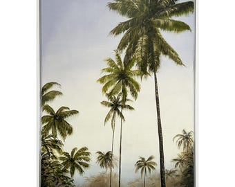 Original Palm Tree Oil Painting, Tropical Landscape Framed Canvas (70x100cm)