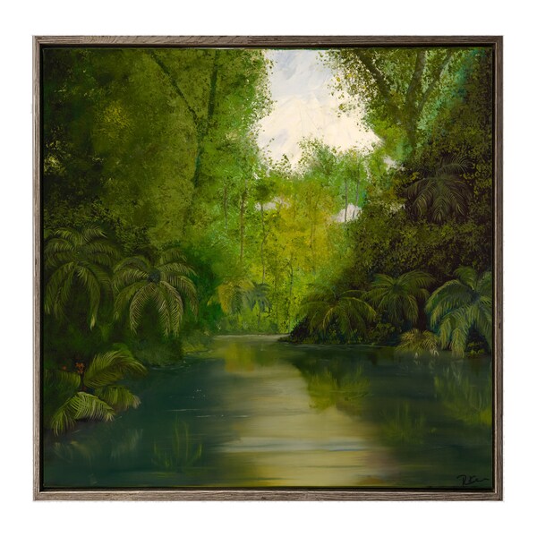 Extra Large Landscape Painting, Original Canvas Artwork, Rainforest Art, Palm Trees, Green Forest, Jungle Wall Art, Framed Oil Painting