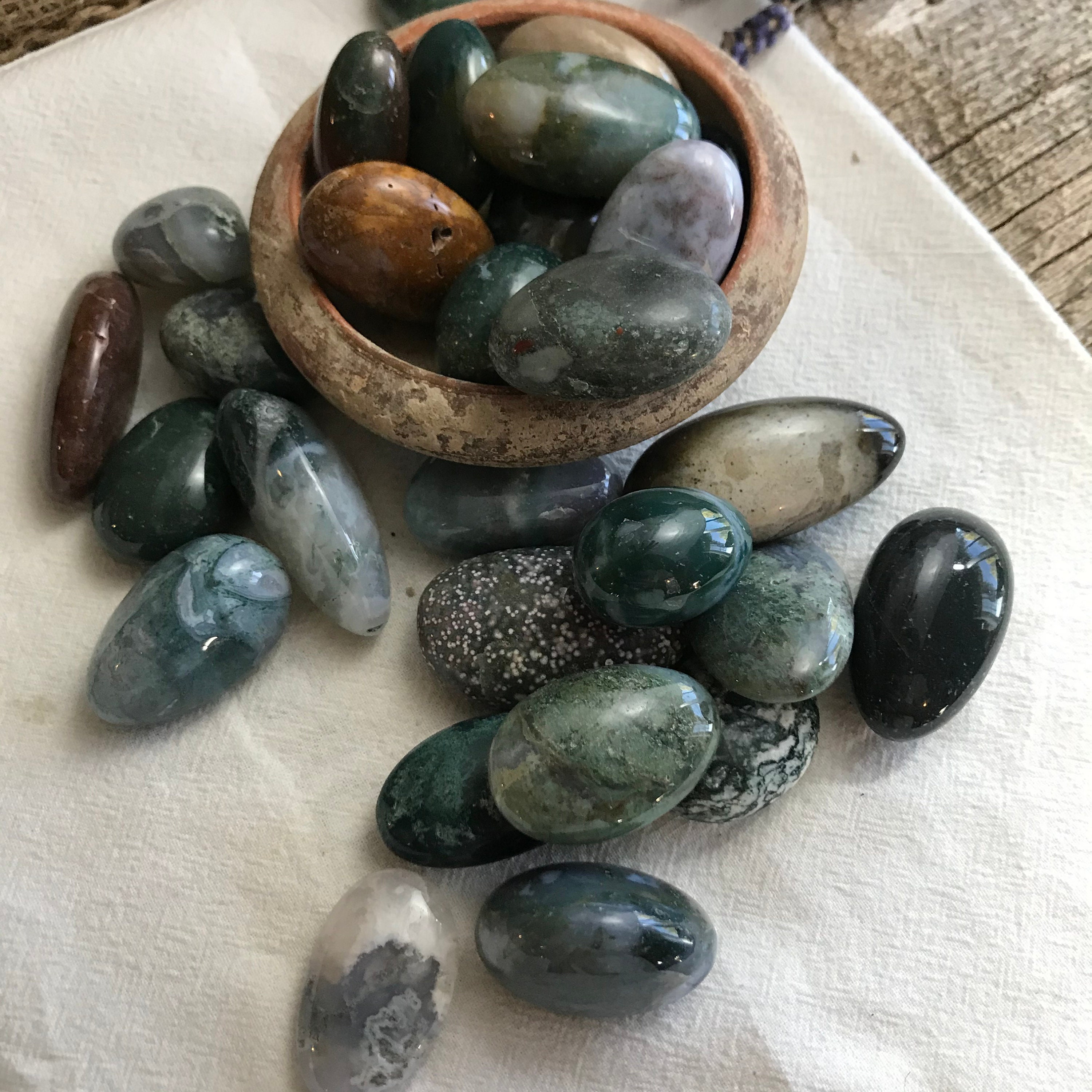 Polished Moss Agate Tumbled Stone Approx 1 1/3 long | Etsy