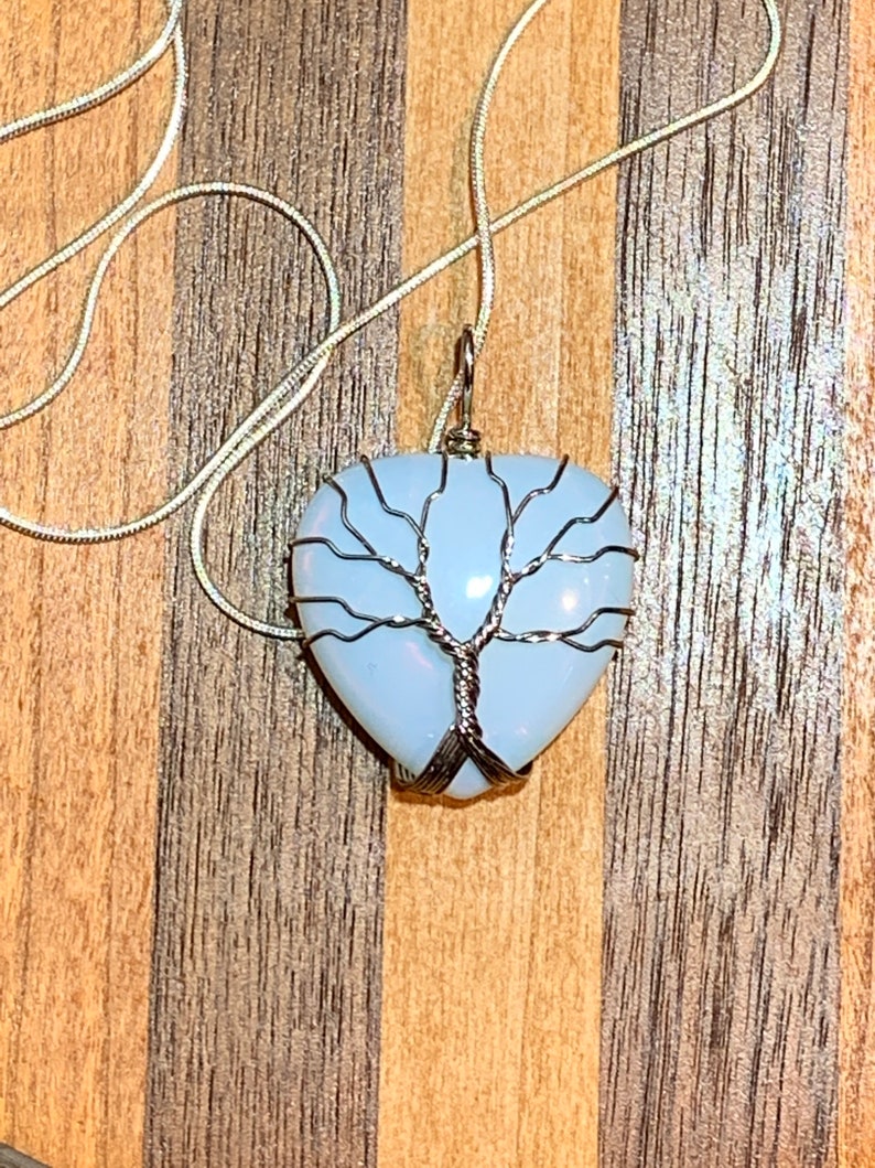 Opalite Heart Wire Wrapped Necklace NCK-0241