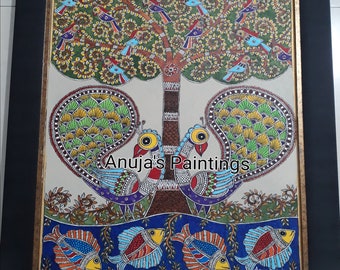 original madhubani painting  Tree of life   handpainted Acrylic colours on handmade paper for home decor