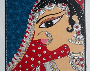 Original Madhubani Painting "Madhubani Bride" 100% handpainted Acrylic colours on handmade paper for home decor