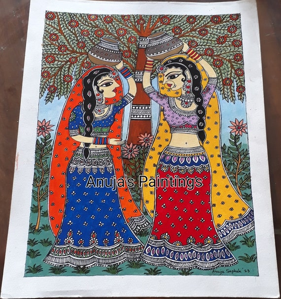 Original Madhubani Painting indian Beauty 100 Handpainted Acrylic