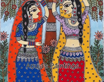 Original Madhubani Painting "Indian Beauty" 100% handpainted Acrylic colours on  handmade paper for home decor