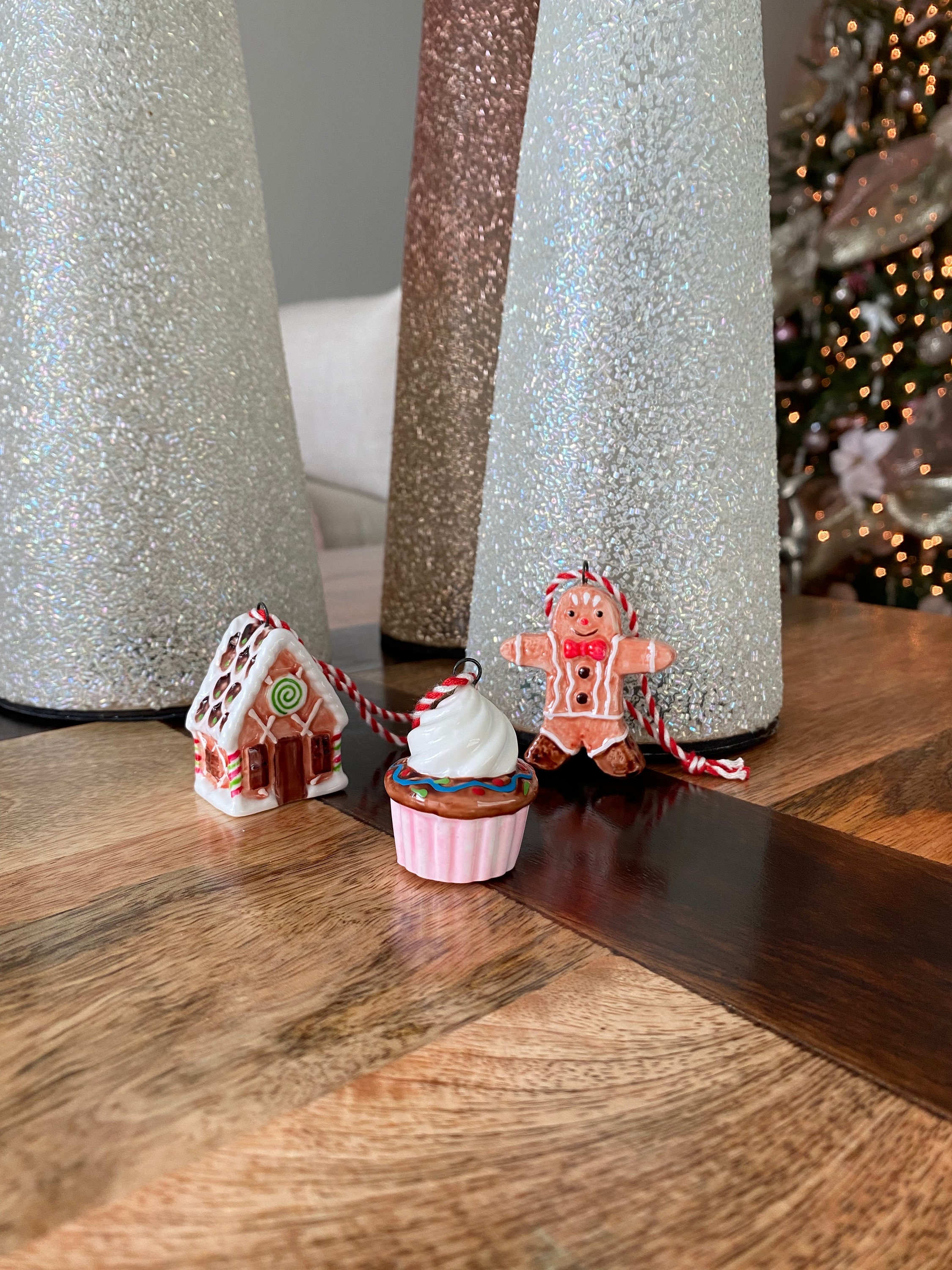 RAZ Imports 3" PEPPERMINT GINGERBREAD LIGHTED CANDY HOUSE ORNAMENT~SET 3~Tree 