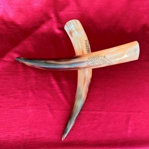 Véritable corne à boire Viking naturelle faite main 12-14&quot; pure cire d&#39;abeille traitée 120 ml avec motif loup