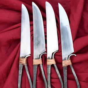 Hand-Forged Viking Style Black Mitls Knife (Set Of 4)
