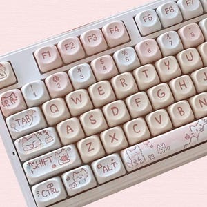 131 keys Cute Cat Keycap Set, Pink Keycaps, MOA Profile Keycaps, PBT Keycaps, cherry mx keycap, mechanical keyboard keycap, animal Keycaps