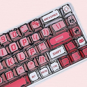 126 keys Comic Style Keycap Set, Hand-drawn Sweet Pink Keycaps, Cherry Profile Keycaps, PBT Keycaps, cherry mx mechanical keyboard keycaps