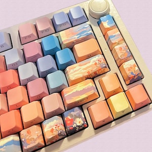 131 keys Sunset Glow Keycap Set, Floral Keycap Set, Cherry Profile Keycaps, PBT Keycaps, cherry mx Keycaps, mechanical keyboard keycaps