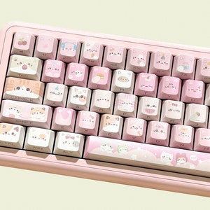 135keys Kawaii Cat Keycap Set, Pink Keycaps, Cherry Profile Keycaps, PBT Keycaps, cherry mx keycap, mechanical keyboard keycap, Cute Keycaps