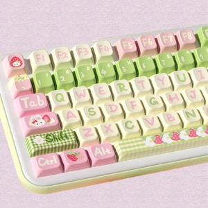 138keys Cute Strawberry Bunny-toetsenset, groenroze toetsen, MDA/Cherry Profile-toetsen, PBT-toetsen, kersen mx mechanische toetsenbordtoetsen